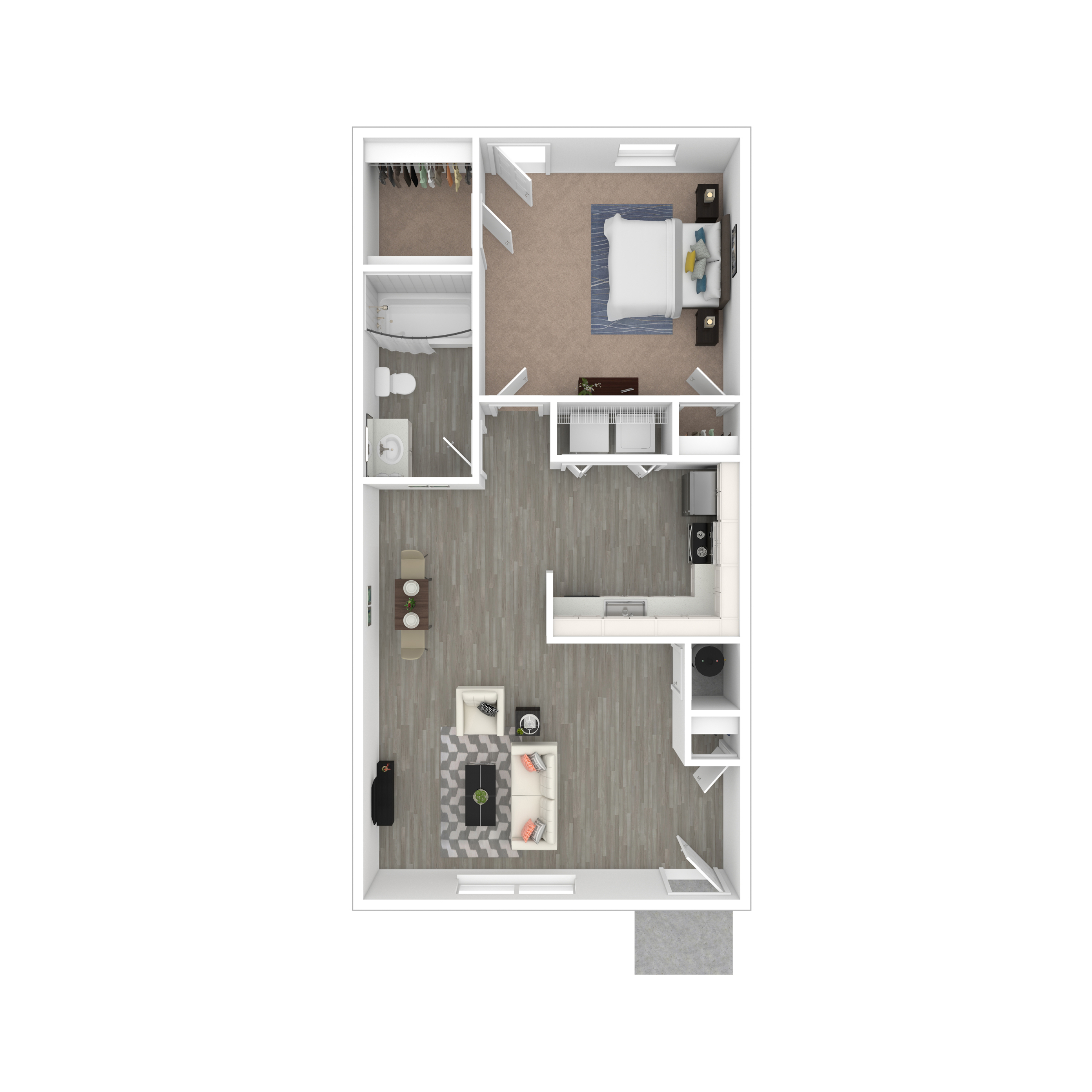 Floor plan for 1 bed, 1 bath, 650 sqft